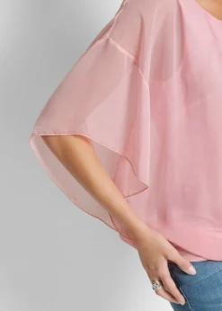 bonprix bonprix Blusa de gasa con camiseta interior Rosa empolvado Outlet