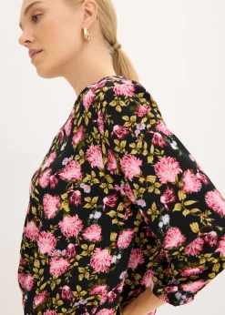 bonprix bonprix Blusa de gasa con fruncido en el bajo Negro de flores Best