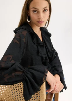 bonprix bonprix Blusa de gasa con ligeras transparencias Negro Online