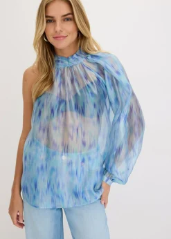 bonprix bonprix Blusa de gasa con un hombro al descubierto Azul Online