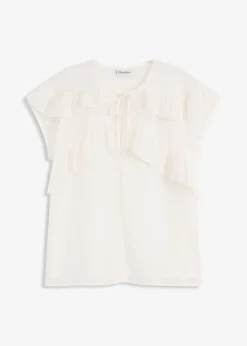 bonprix bonprix Blusa de gasa con volantes Blanco lana