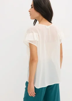 bonprix bonprix Blusa de gasa con volantes Blanco lana