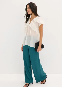 bonprix bonprix Blusa de gasa con volantes Blanco lana