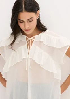 bonprix bonprix Blusa de gasa con volantes Blanco lana