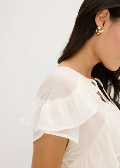 bonprix bonprix Blusa de gasa con volantes Blanco lana