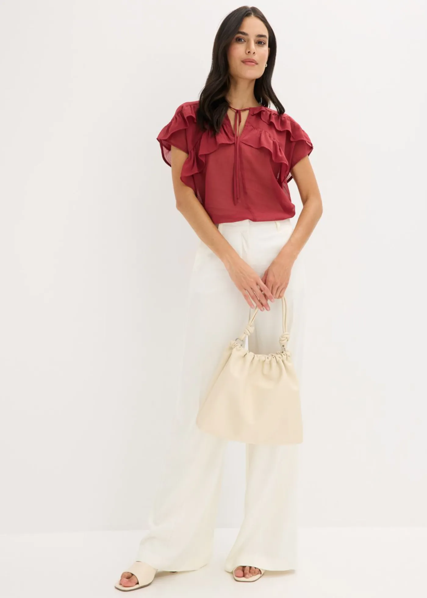 bonprix bonprix Blusa de gasa con volantes Rojo Best