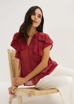 bonprix bonprix Blusa de gasa con volantes Rojo Best
