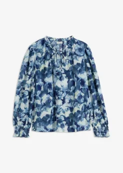 bonprix bonprix Blusa de gasa estampada Azul Discount
