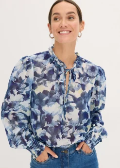 bonprix bonprix Blusa de gasa estampada Azul Discount