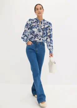 bonprix bonprix Blusa de gasa estampada Azul Discount