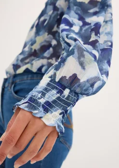 bonprix bonprix Blusa de gasa estampada Azul Discount