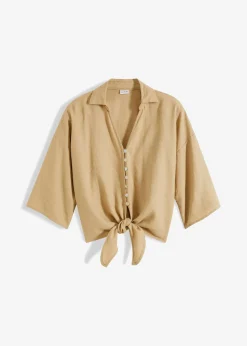 bonprix bonprix Blusa de lino Beige nuevo Online
