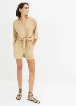 bonprix bonprix Blusa de lino Beige nuevo Online