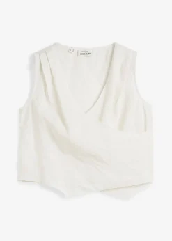 bonprix bonprix Blusa de lino puro con efecto cruzado Blanco lana Online