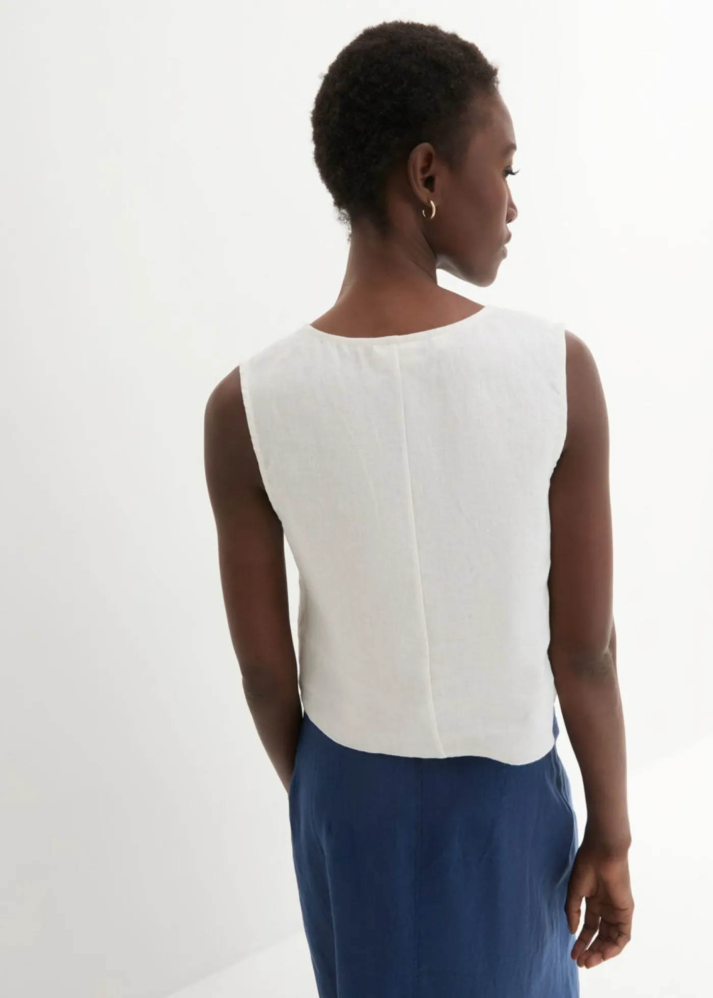 bonprix bonprix Blusa de lino puro con efecto cruzado Blanco lana Online