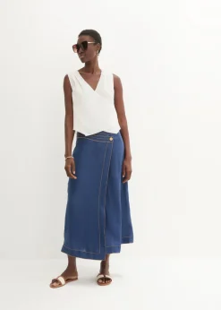 bonprix bonprix Blusa de lino puro con efecto cruzado Blanco lana Online