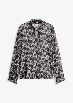 bonprix bonprix Blusa de malla fina Negro-blanco lana con patrón paisley Sale
