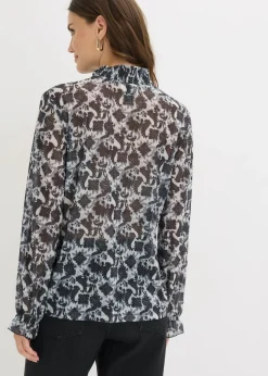 bonprix bonprix Blusa de malla fina Negro-blanco lana con patrón paisley Sale