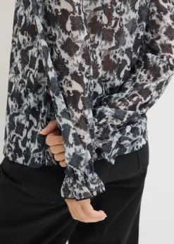 bonprix bonprix Blusa de malla fina Negro-blanco lana con patrón paisley Sale