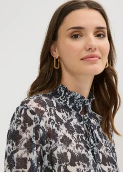 bonprix bonprix Blusa de malla fina Negro-blanco lana con patrón paisley Sale