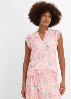 bonprix bonprix Blusa de malla suave Rosa claro de flores Clearance