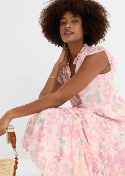 bonprix bonprix Blusa de malla suave Rosa claro de flores Clearance