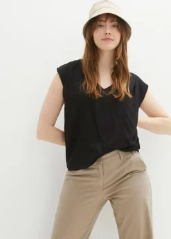 bonprix bonprix Blusa de manga corta con escote en V Negro Hot
