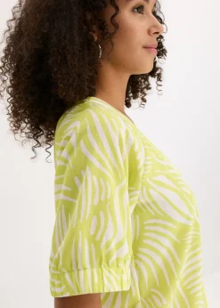 bonprix bonprix Blusa de manga corta con aspecto de lino amarillo cítrico-blanco lana Outlet