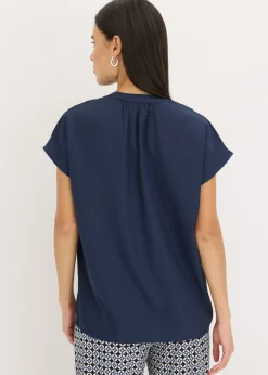 bonprix bonprix Blusa de manga corta con botones ocultos Azul marino Hot
