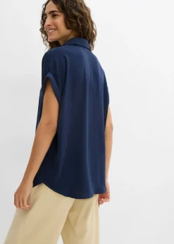 bonprix bonprix Blusa de manga corta con poliéster reciclado Azul marino Clearance