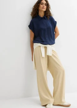 bonprix bonprix Blusa de manga corta con poliéster reciclado Azul marino Clearance
