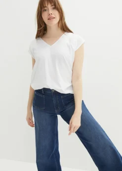 bonprix bonprix Blusa de manga corta con escote en V Blanco