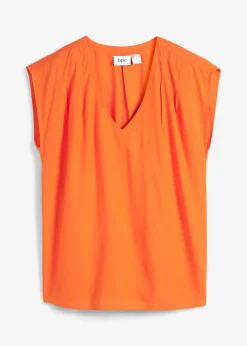 bonprix bonprix Blusa de manga corta con escote en V Naranja cálido Discount