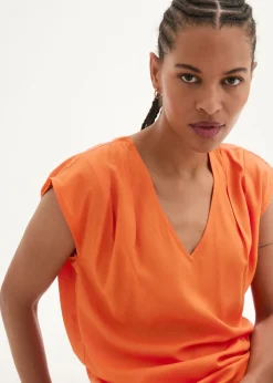 bonprix bonprix Blusa de manga corta con escote en V Naranja cálido Discount