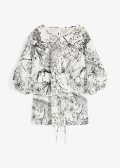 bonprix bonprix Blusa de manga corta de algodón puro Blanco lana Best