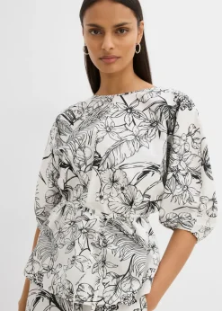 bonprix bonprix Blusa de manga corta de algodón puro Blanco lana Best