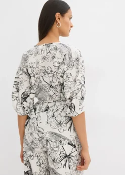 bonprix bonprix Blusa de manga corta de algodón puro Blanco lana Best
