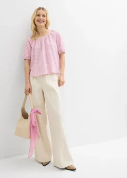 bonprix bonprix Blusa de manga corta de algodón puro Malva-blanco Clearance