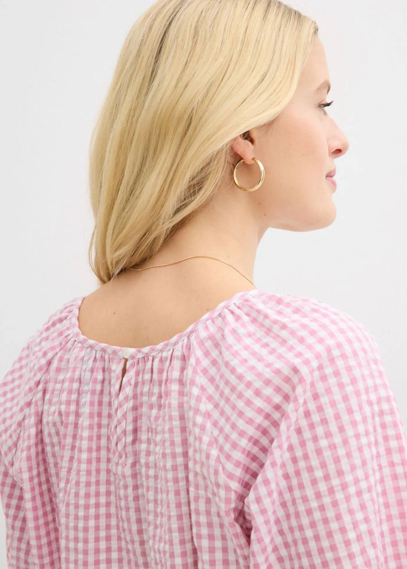 bonprix bonprix Blusa de manga corta de algodón puro Malva-blanco Clearance