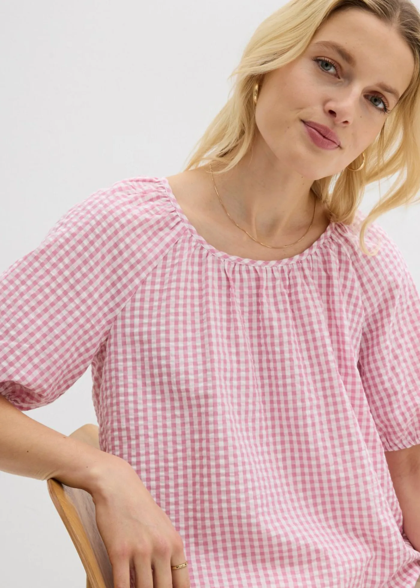 bonprix bonprix Blusa de manga corta de algodón puro Malva-blanco Clearance