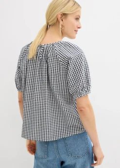 bonprix bonprix Blusa de manga corta de algodón puro Azul marino-blanco Hot