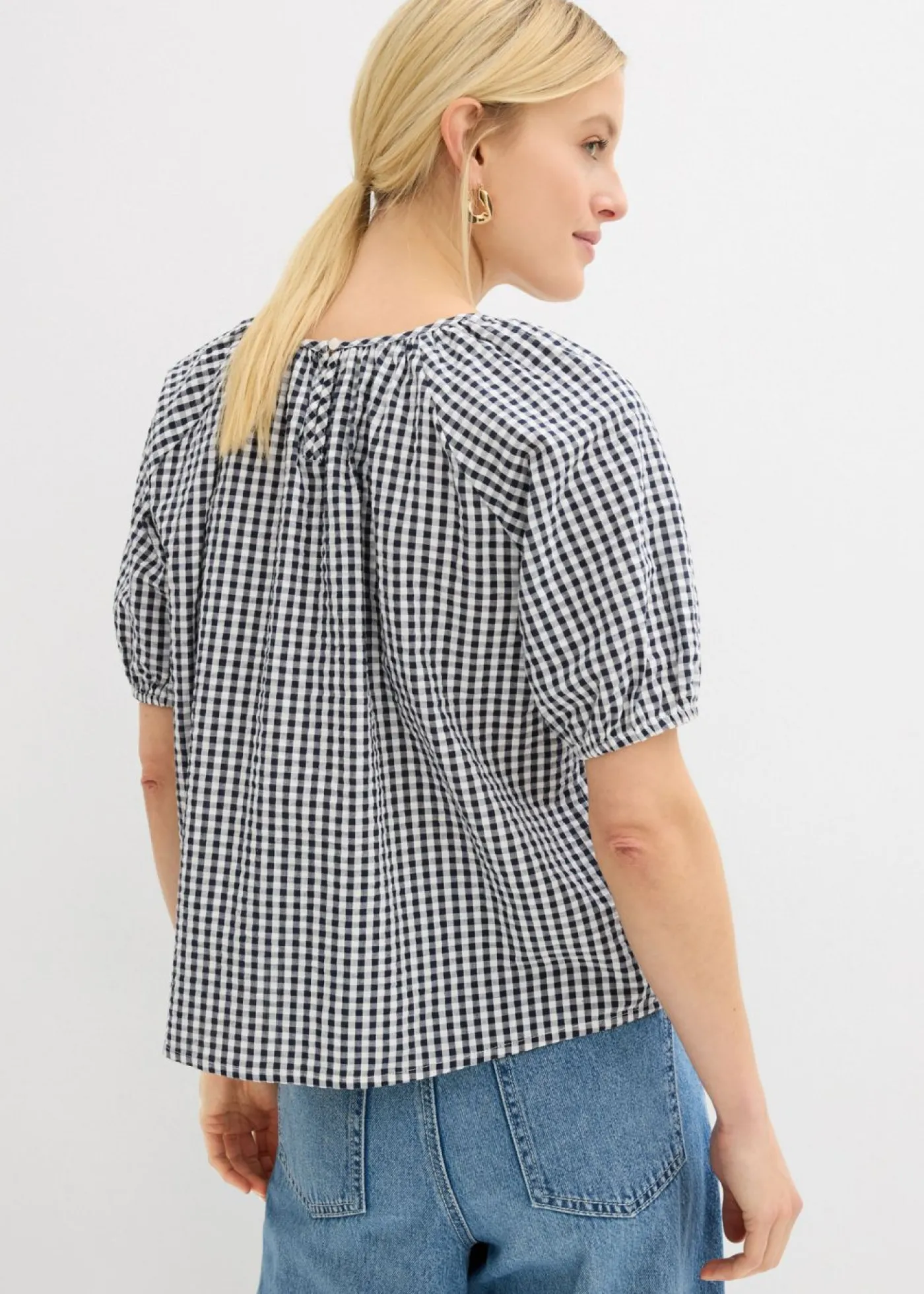 bonprix bonprix Blusa de manga corta de algodón puro Azul marino-blanco Hot