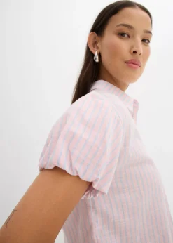 bonprix bonprix Blusa de manga corta de algodón puro rosa pastel-azul claro con rayas