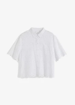 bonprix bonprix Blusa de manga corta de algodón puro Blanco Sale