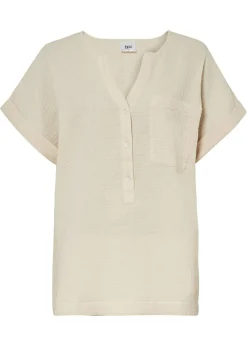 bonprix bonprix Blusa de manga corta de muselina gris guijarro Sale