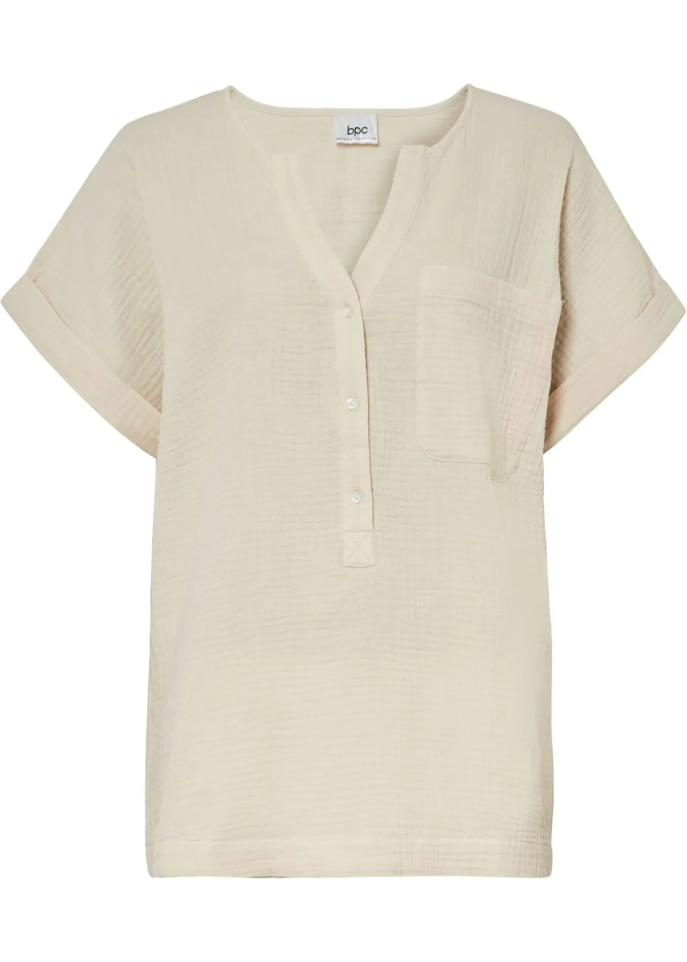 bonprix bonprix Blusa de manga corta de muselina gris guijarro Sale