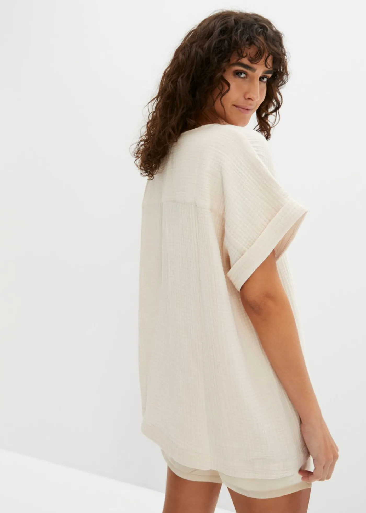 bonprix bonprix Blusa de manga corta de muselina gris guijarro Sale