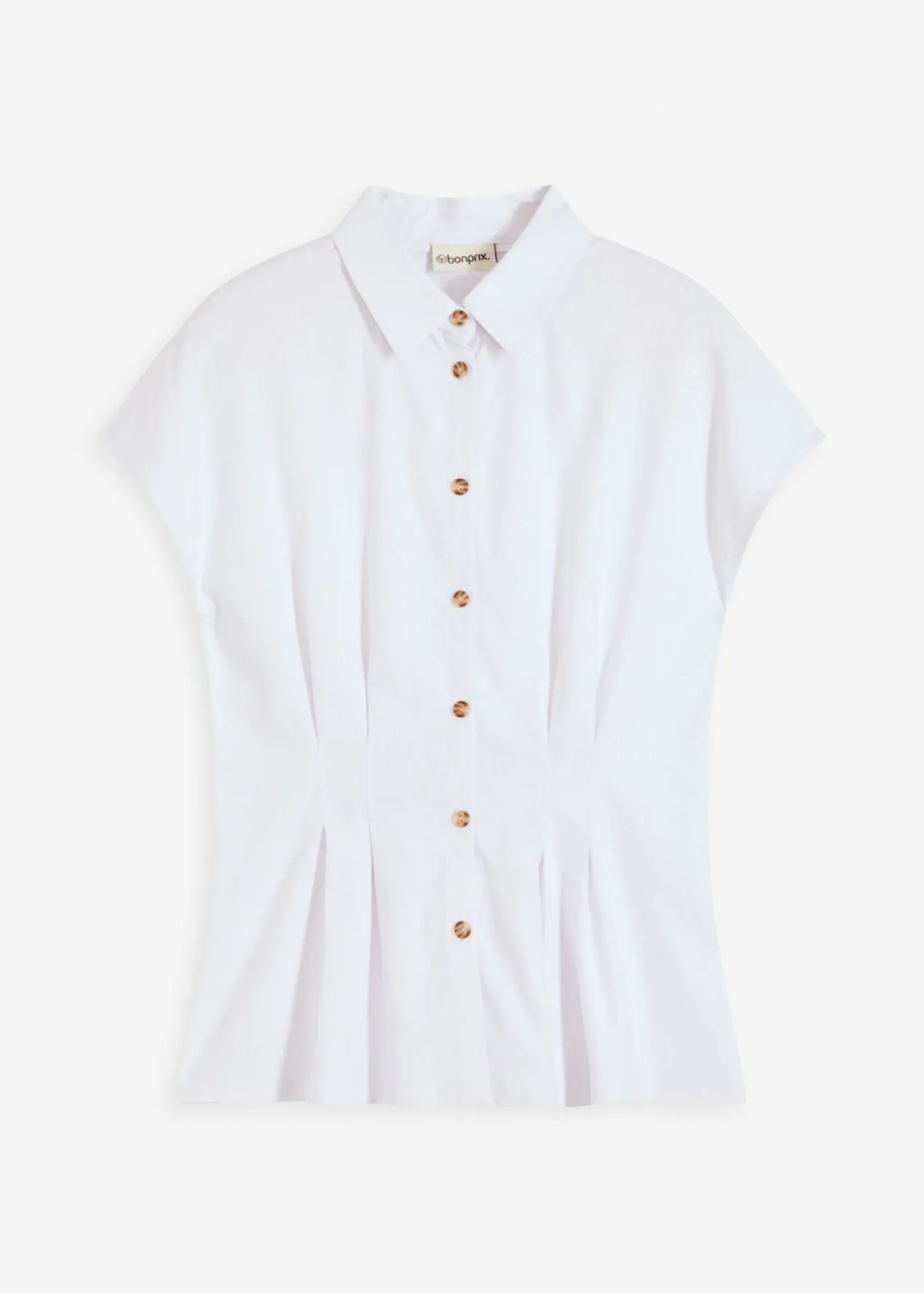 bonprix bonprix Blusa de manga corta de mezcla de lino vaporoso Blanco New