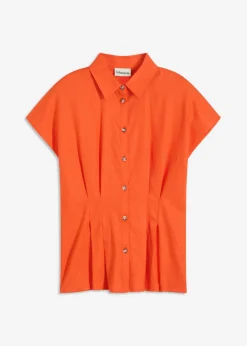bonprix bonprix Blusa de manga corta de mezcla de lino vaporoso Rojo amapola Discount