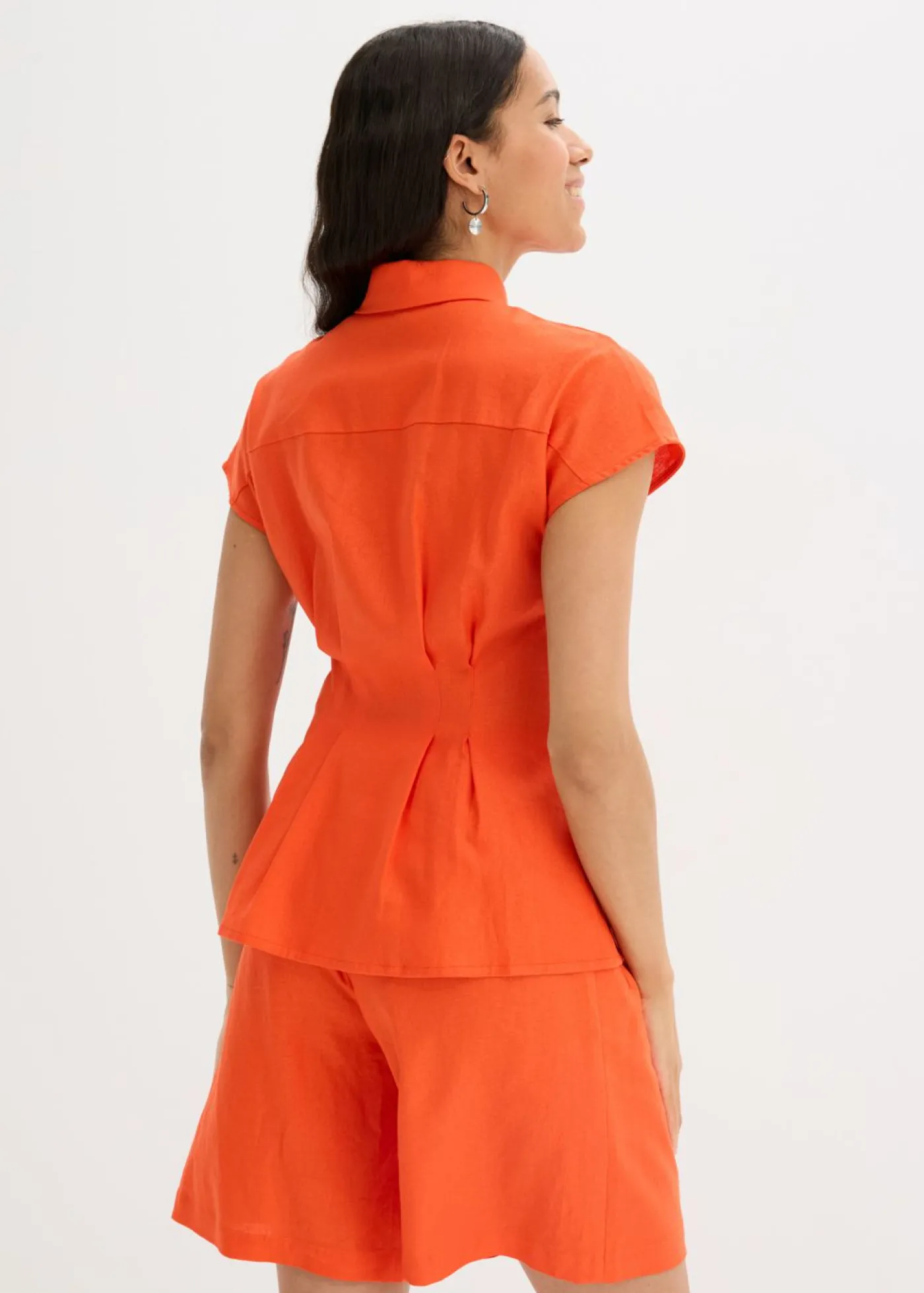 bonprix bonprix Blusa de manga corta de mezcla de lino vaporoso Rojo amapola Discount